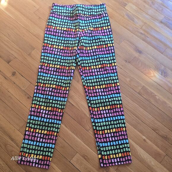 Y2K Colorful Multi Rainbow Sticks Geometric Mod Retro Print Soft Pull On Pants 6 - Picture 1 of 6